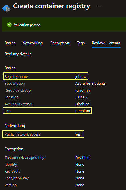 Creating an Azure Container Registry